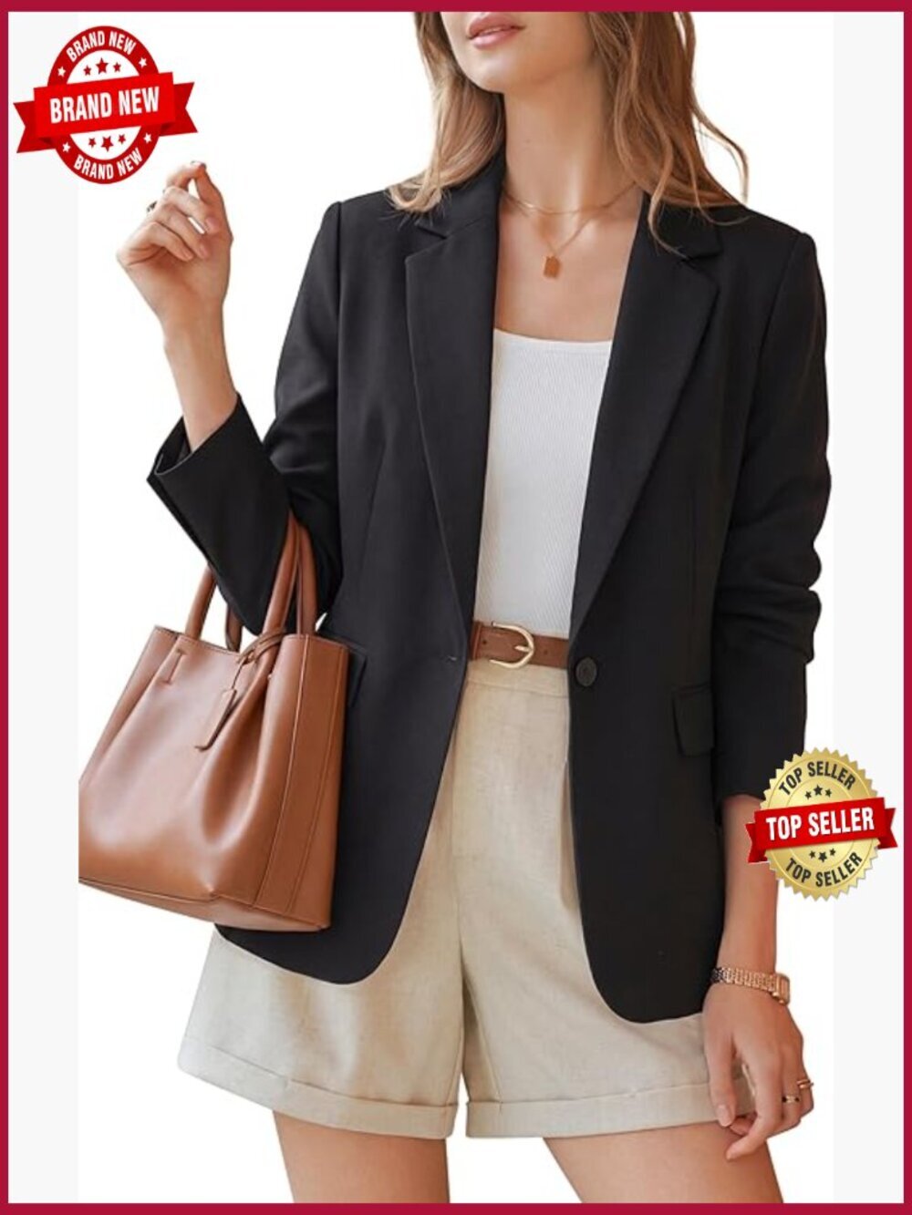 Linen Blend Notched Lapel Blazer - Business Casual Office